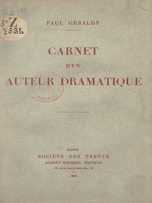 cover image of Carnet d'un auteur dramatique